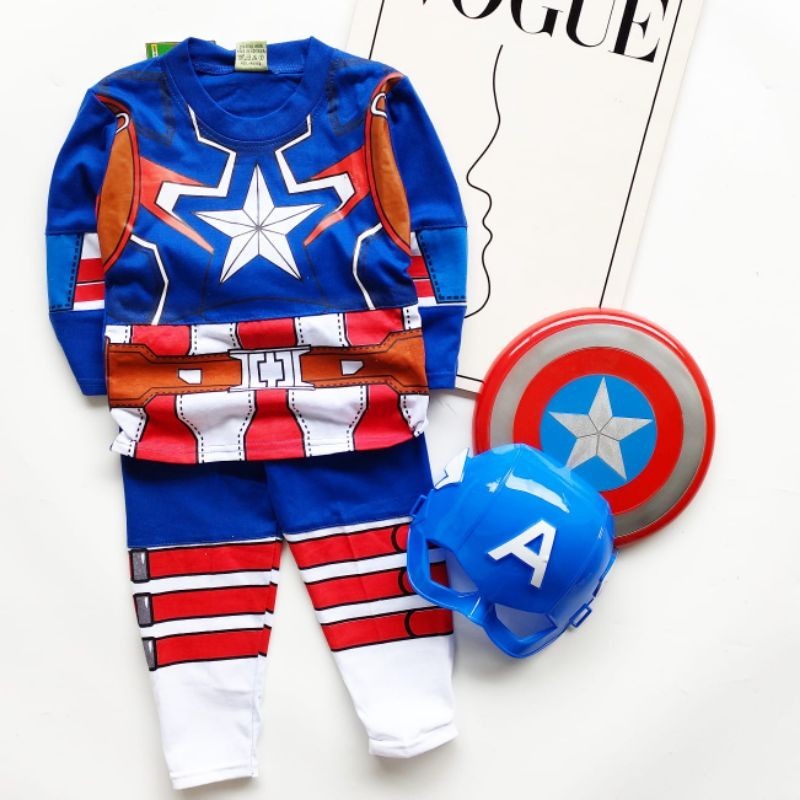 美國隊長兒童服裝美國隊長服裝套裝帶面罩和盾牌適合 1-10 歲