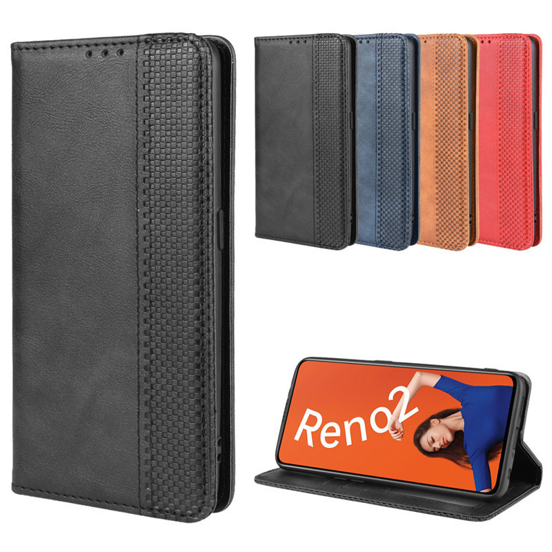 適用Reno2手機殼磁吸翻蓋皮套OPPO Reno 2保護殼插卡錢包復古外殼#SHS