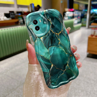 HP HIJAU VIVO Y15s Y15a Y01 Y02s手機殼軟殼惠普保護套綠色大理石紋圖案手機殼矽膠保護軟殼