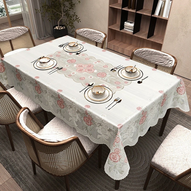 方形餐桌布花卉印花面料經典復古復古古代尺寸 120 厘米 X 170 厘米 4 面塑料餐桌布 5 把椅子防水美麗圖案餐桌