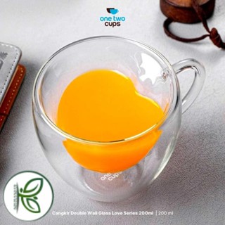 一個兩杯耐熱玻璃咖啡杯雙層愛心杯 200ml CV2103l