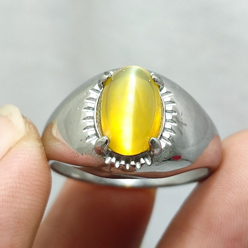 黃色貓眼石戒指原裝天然頂級顏色即用型
