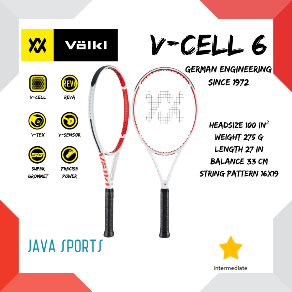 Volkl V-CELL 6 網球拍原裝中號 100 in2 275g