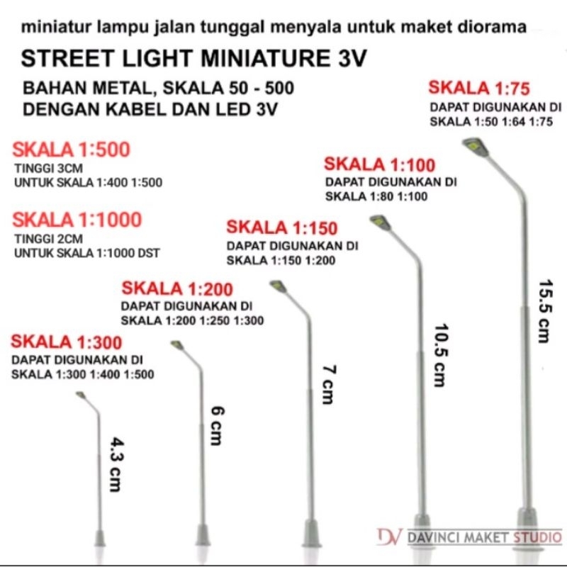 微型路燈公共單燈 LED 3v 立體模型金屬路燈燈 PJU L 比例 50 64 75 84 100 150 200 3