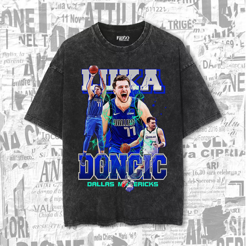 Fiego LUKA DONCIC Premium Oversize T 恤石洗 T 恤復古 T 恤水洗 T 恤水洗 T