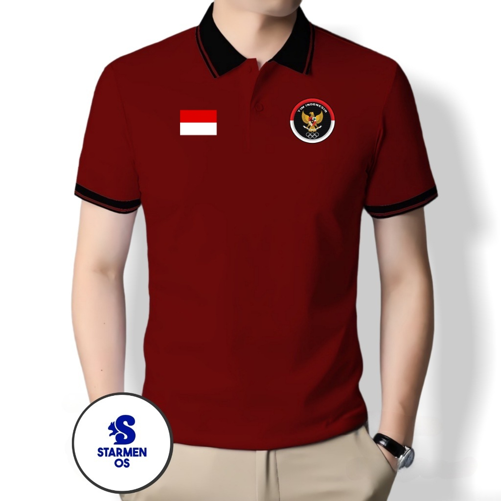 T 恤現象 Polo 衫 T 恤男士領子大清單印尼隊和印尼國旗 78th