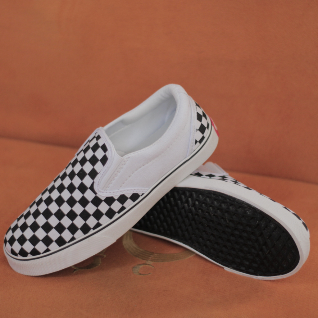 Putih Vans93 SNEAKERS Chess SLIP ON 白色成人男士女士學校鞋 SD SMP SMA