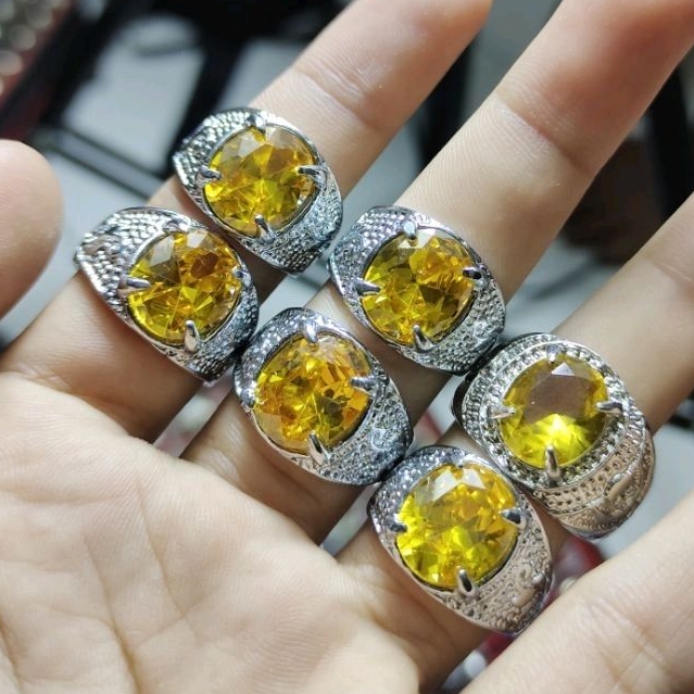 黃色黃水晶 chatam 切割戒指鈦寶石戒指