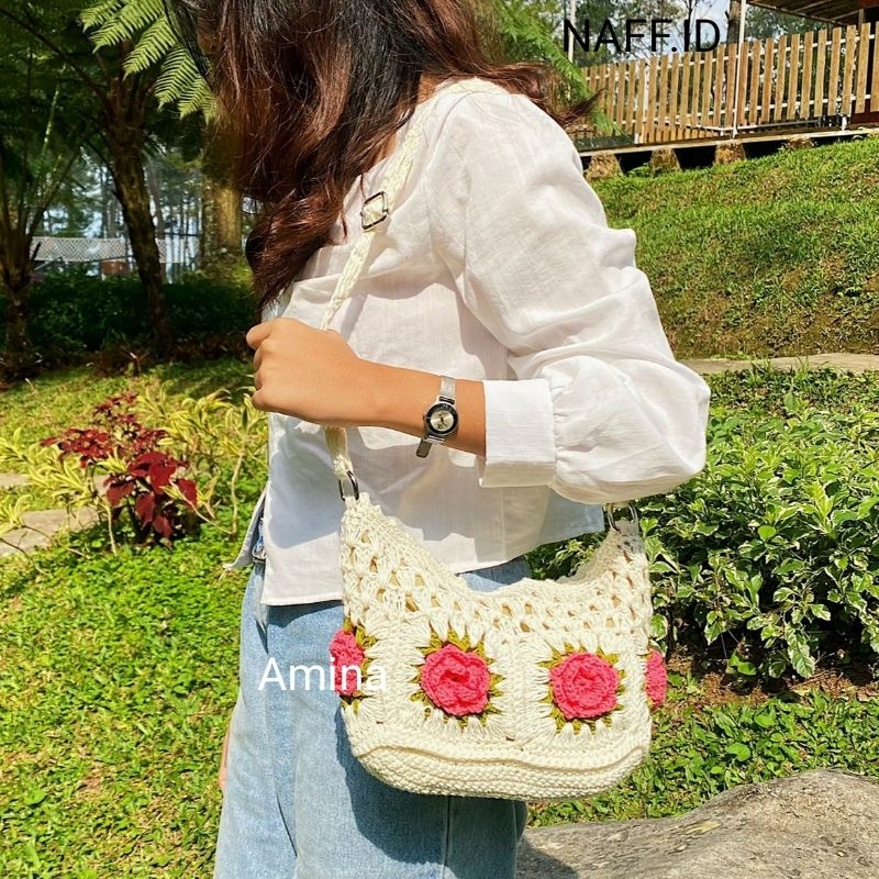 NAFF.ID Amina 手工針織花卉單肩包