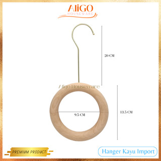 Kayu Aligo 進口圓形木製帕斯米娜衣架帶 20 釐米圓形金色磁鐵鉤
