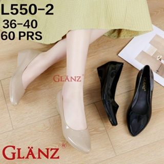 L550-2 女式坡跟鞋 Jelly Glossy Glanz 女式工作鞋進口柔性優雅舒適L550G PVC橡膠樂福鞋女