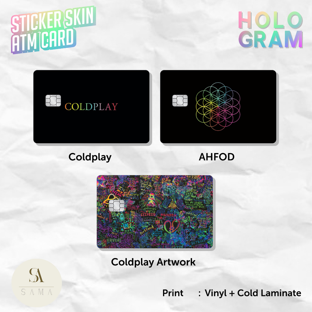 Coldplay 貼紙皮膚卡全息圖 ATM 乙烯基借記卡 Emoney Flazz 門禁卡全息貼紙