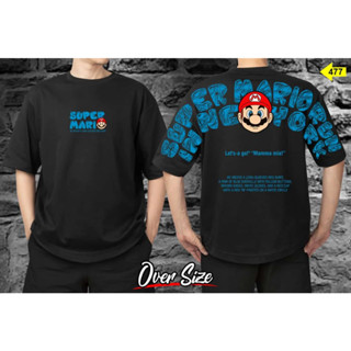 T 恤上衣男士最新 DISTRO OVER SIZE 酷圖 SUPER MARIO OVERSIZE 黑色白色 SIZE