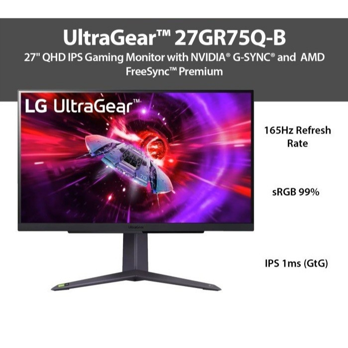 顯示器 LG LED 27 UltraGear 27GR75Q-B QHD IPS 165Hz sRGB 99