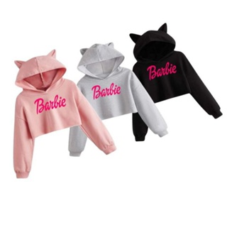 新品毛衣連帽衫露臍上衣女孩 Barbie TEXT 普通年齡 1-12 歲/連帽衫 Barbie Sweater Bar