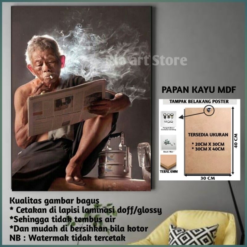 老爺爺海報看報紙吸煙牆裝飾mdf木板材料