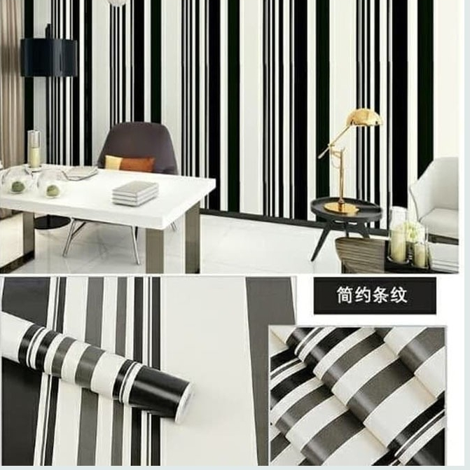 Hitam壁紙牆貼臥室牆貼客廳最佳產品黑色條紋圖案