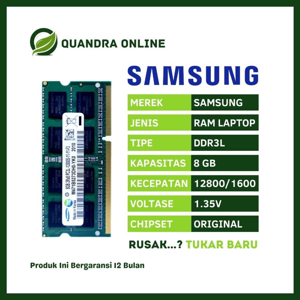 SAMSUNG Sodimm RAM 三星 8GB DDR3L PC12800 1600Mhz 1 年保修