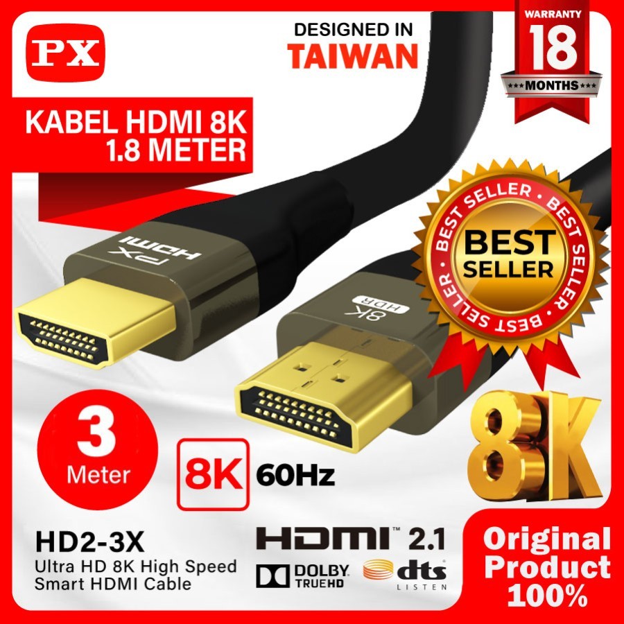 Px HD2-3X HDMI 線 2.1 高速 8K HDR 智能 HDMI 線 3M