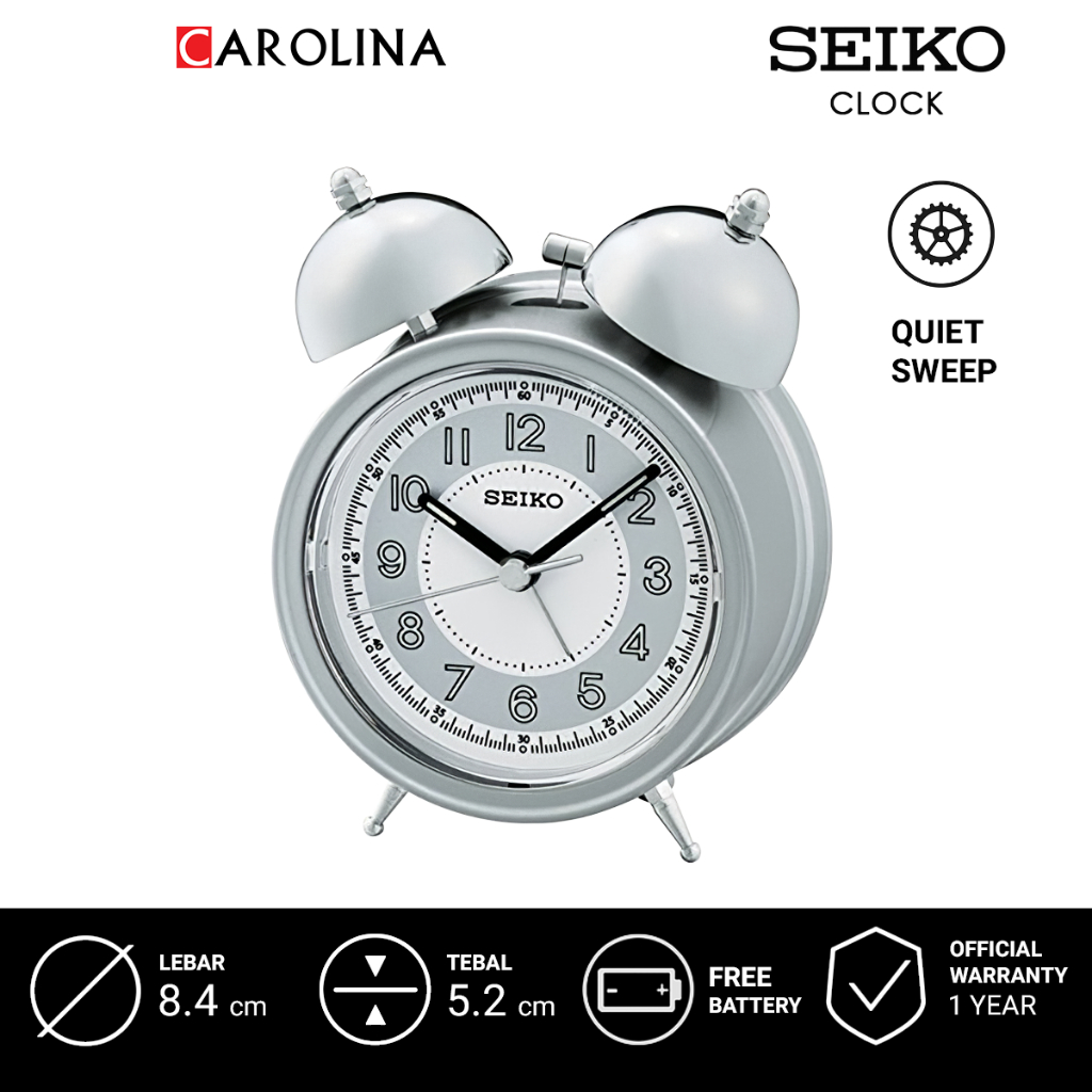 鬧鐘 QHK035S SEIKO QHK035S Quite Sweep 銀色白色錶盤模擬鬧鐘