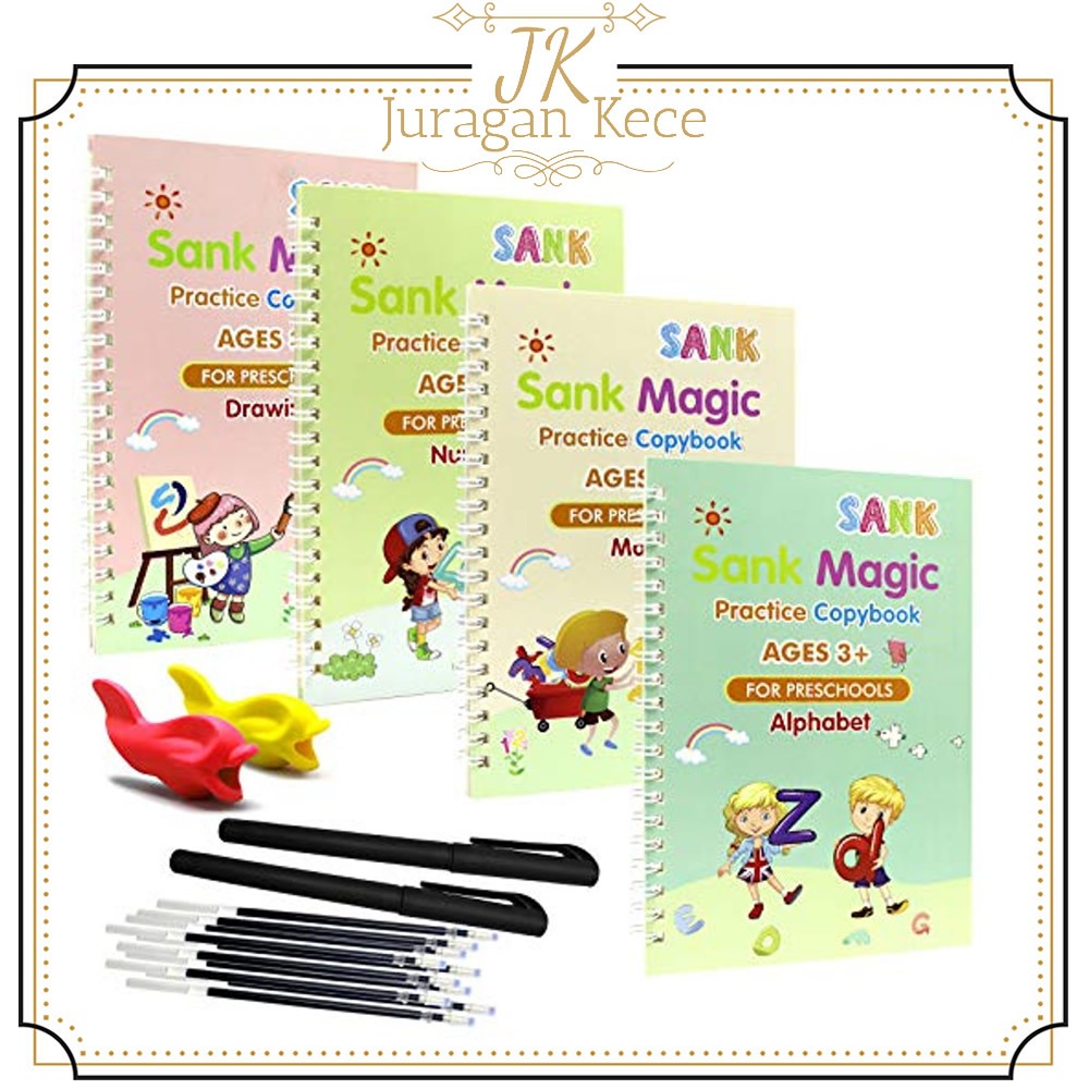 Sank魔法練習本兒童學習本1套4本完整學習練習書寫筆本套裝