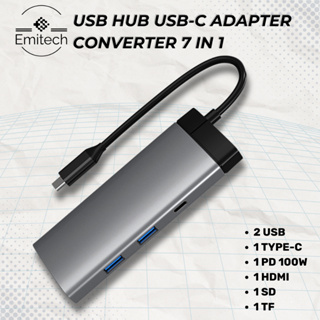 Usb HUB Usb-C適配器轉換器7合1 HDMI TF SD PD TYPE C PD100W 4K Emitec