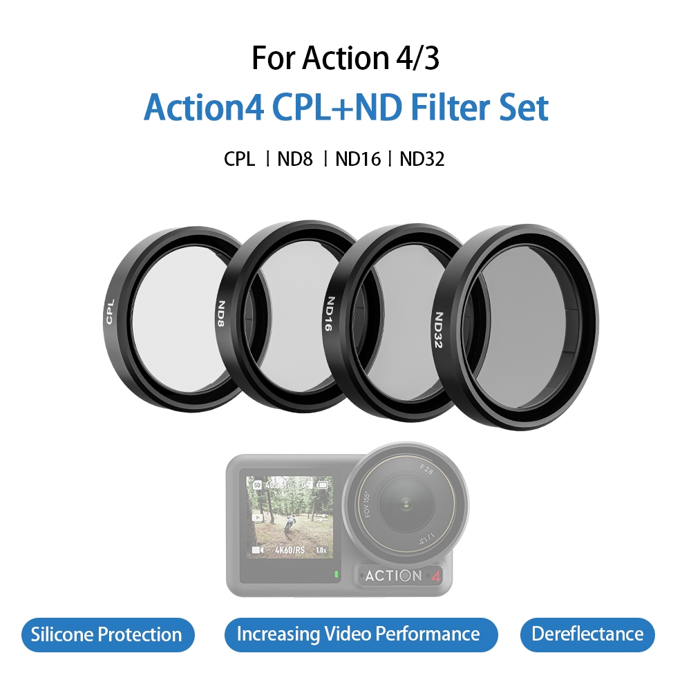 Telesin CPL ND8 ND16 ND32 鏡頭濾鏡套裝適用於 DJI Osmo Action 3 4 運動相機