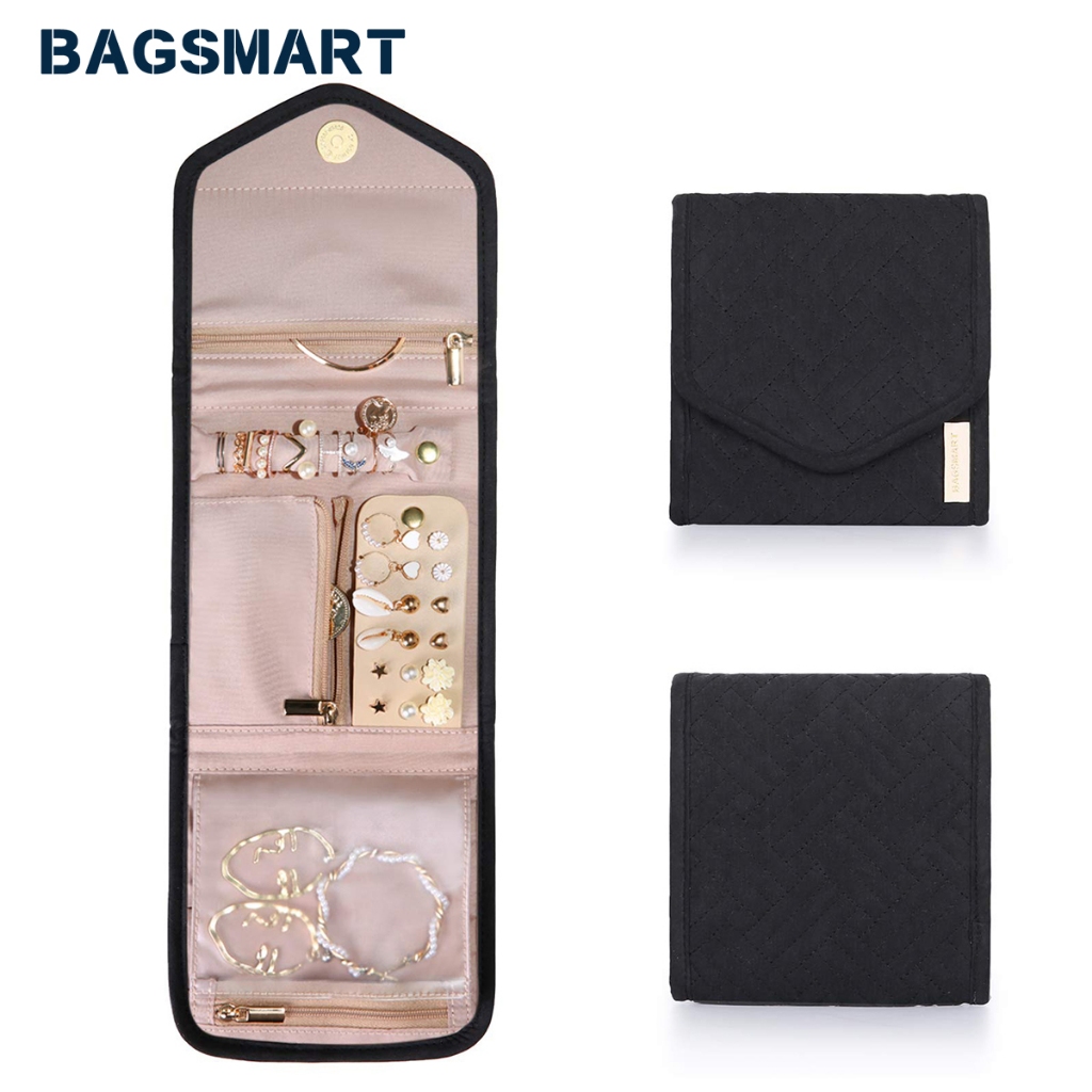 Bagsmart 女士旅行首飾收納盒可折疊首飾卷適用於旅行戒指項鍊手鍊耳環