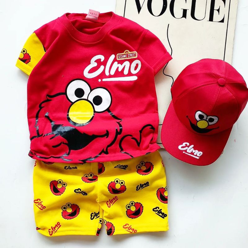 兒童 ELMO 衣服可愛卡通套裝 1-10 歲兒童帶帽子