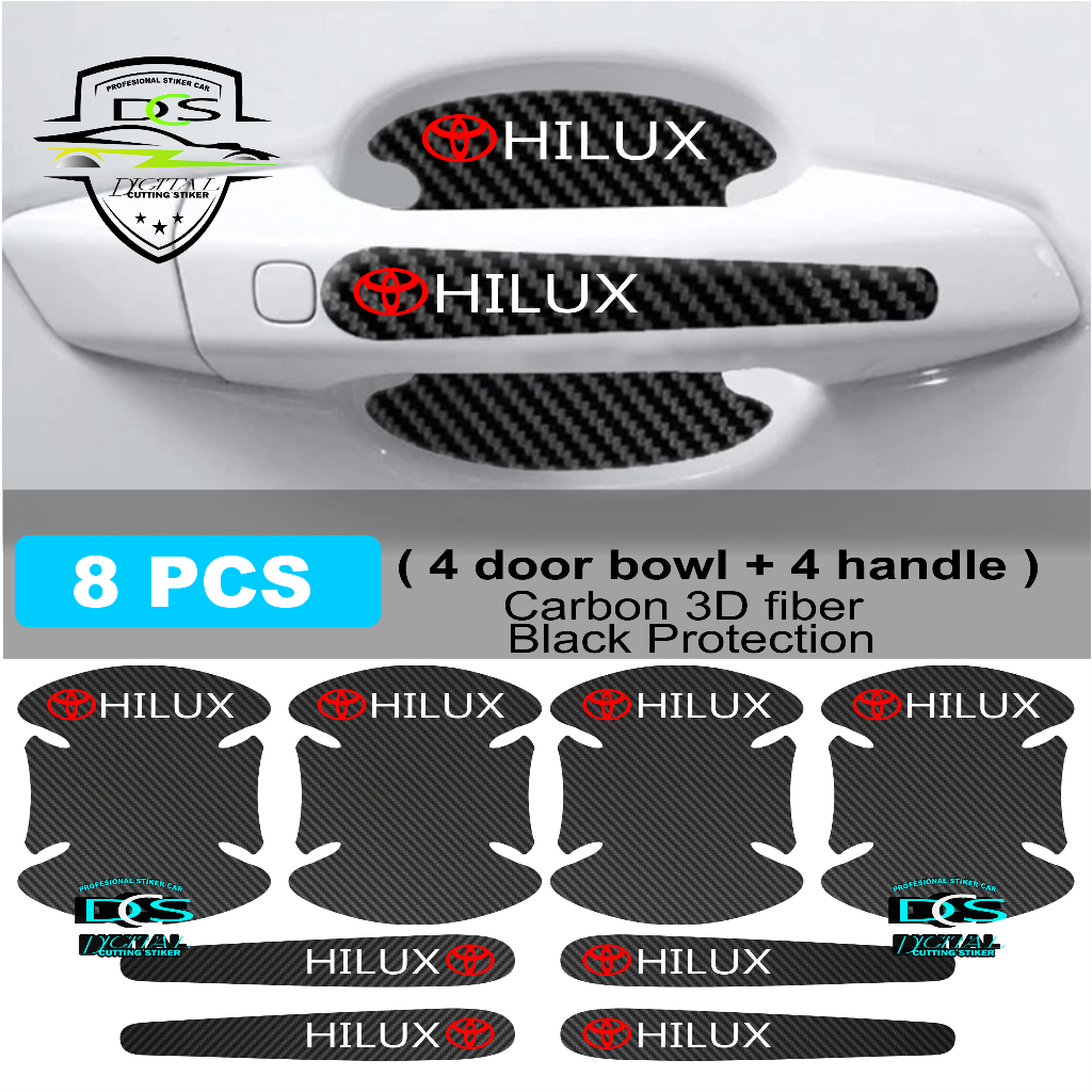 8 件裝碳貼紙車門把手保護器豐田 Hilux 防刮汽車保護貼紙和標誌