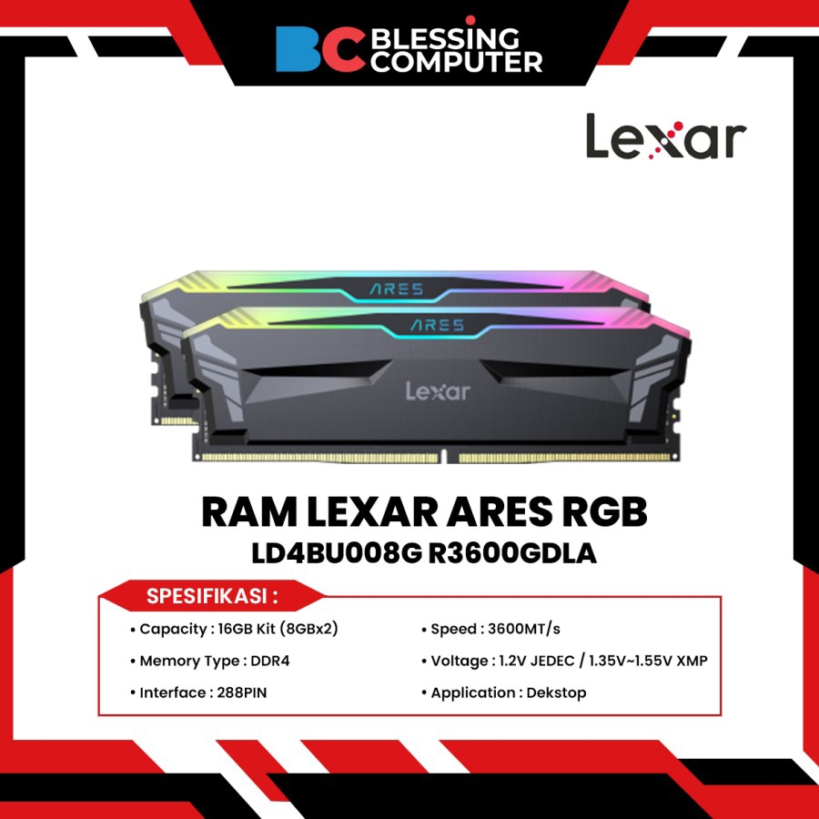 Lexar ARES DDR4 RGB 16GB 2x8GB PC 3600xmp EC LD4BU008G R3600