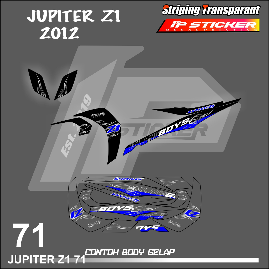 山葉 Jupiter Z1 貼紙列表簡單顏色變化的賽車設計全息圖和透明 Ip.Code 71