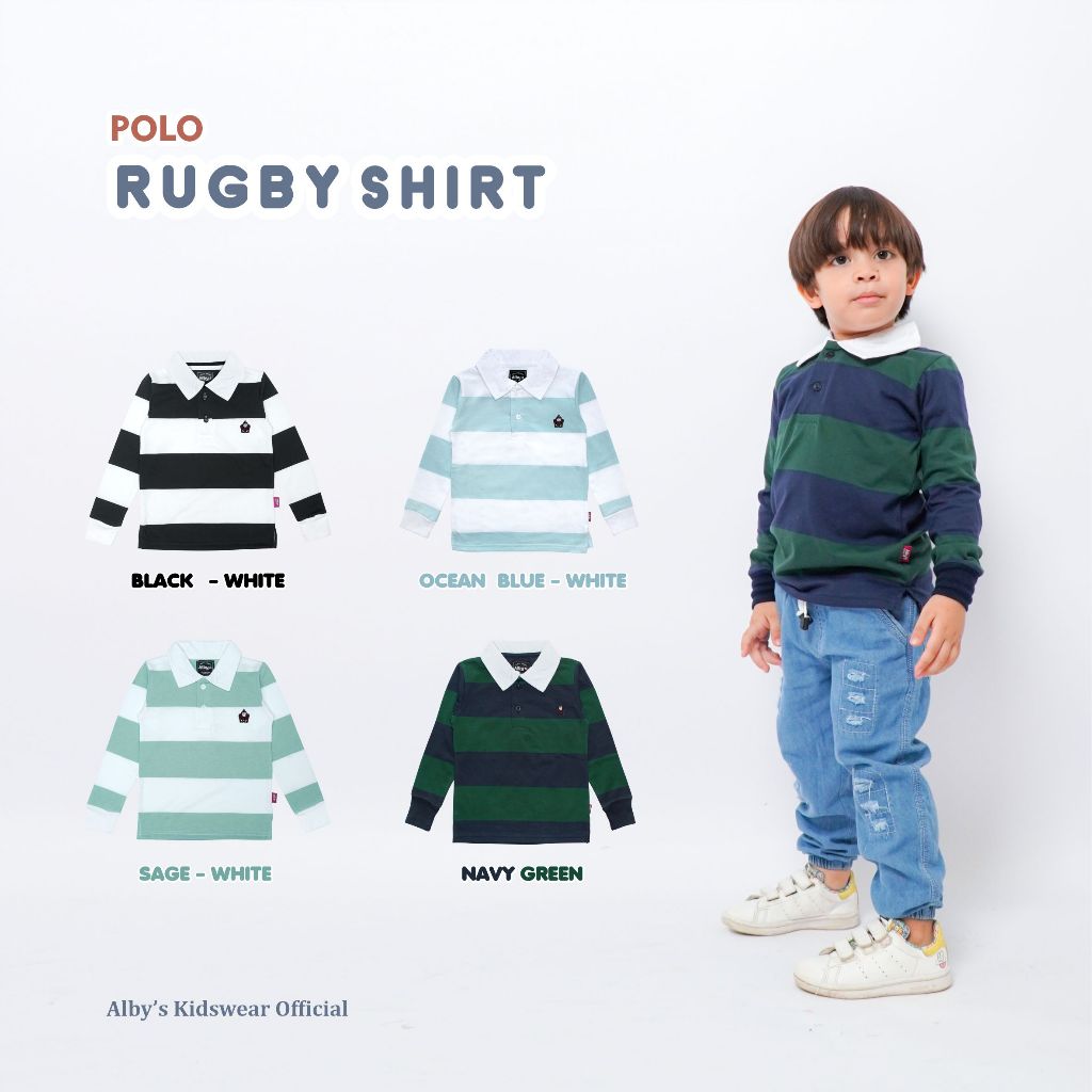 Albys Kidswear Polo 橄欖球襯衫兒童條紋條紋年齡 6 個月 10 歲棉 24 年代