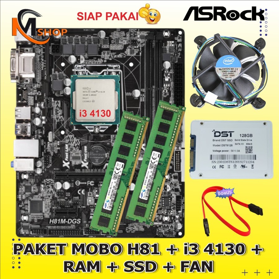 主板包 Mobo H81 LGA 1150 處理器 i3 4130 RAM DDR3 SSD 風扇 Windows 即用