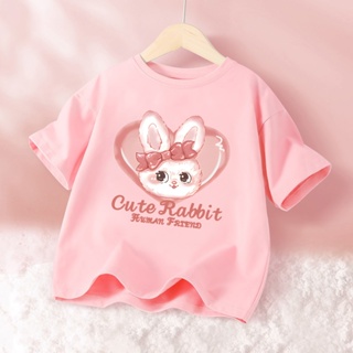 Aimeeli T恤上衣女孩男孩衣服卡通可愛兔子T恤最新進口2-12歲100棉精梳上衣
