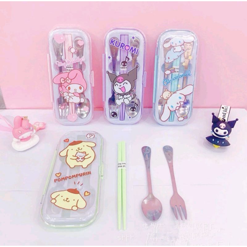 三麗鷗 3 件套 sanrio 餐具套裝餐具筷子 kuromi 兒童用品