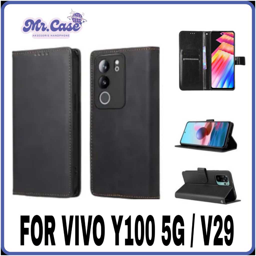 外殼錢包 VIVO Y100 5G Y200e V29 CASE 翻蓋皮革皮革錢包保護套硬殼 MR CASE STORE