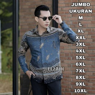 Kemeja 蠟染襯衫男士藍色牛仔蠟染襯衫男士藍色蠟染 JUMBO BIG SIZE JUMBO M L XL XXL