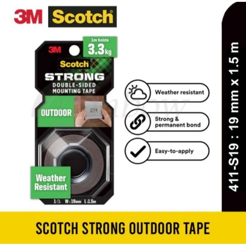 Scotch 3m 411-S19 強力雙面膠帶戶外超強永久膠帶尺寸 19mm x 1.5mtr