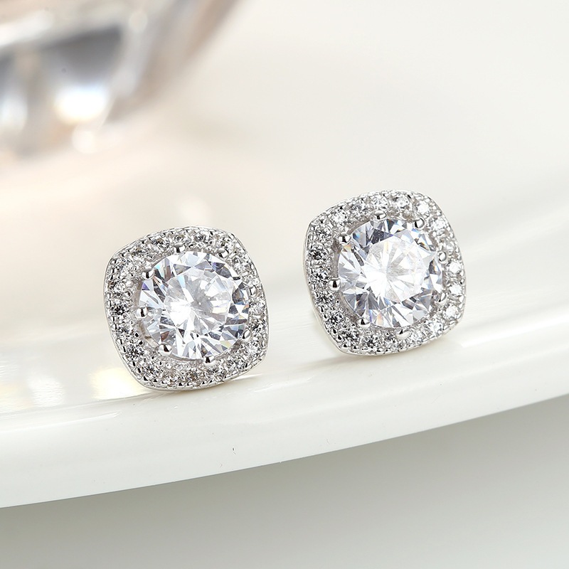 莫桑石鑽石耳環鈦扣男士正品鑽石奢華方形耳環純銀耳環 1 對 0.5CT 1 對 1ct GRA 證書