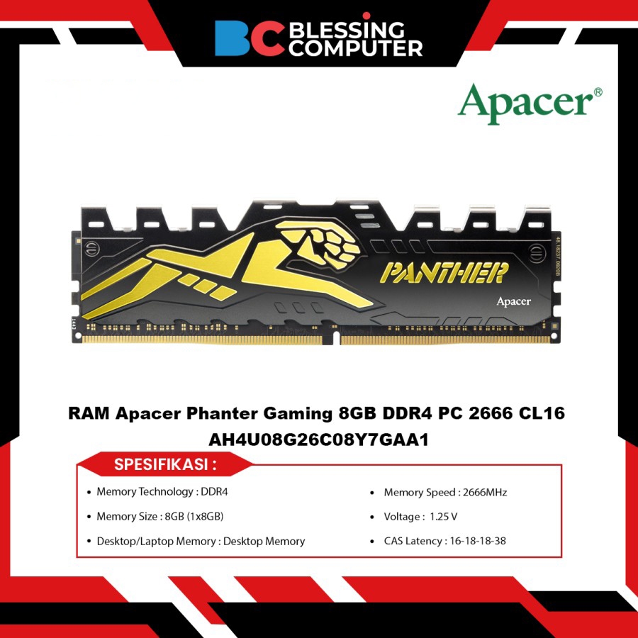 APACER 內存宇瞻幻影遊戲 8GB DDR4 PC 2666 CL16 AH4U08G26C08Y7GAA1