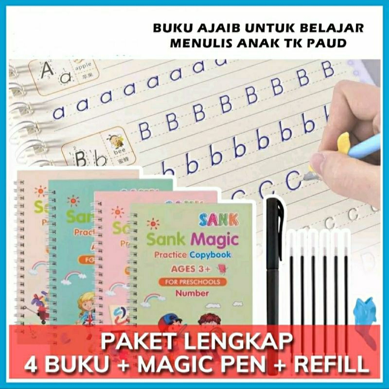 魔法書學習寫作兒童練習數數繪圖寫字母和數字 Sank 魔法書可重複使用棉蘭北蘇門答臘