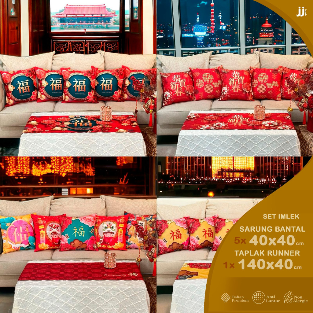 沙發墊套 40X40 厘米桌布 140X40 厘米印花中國新年 CNY 東方天鵝絨圖案