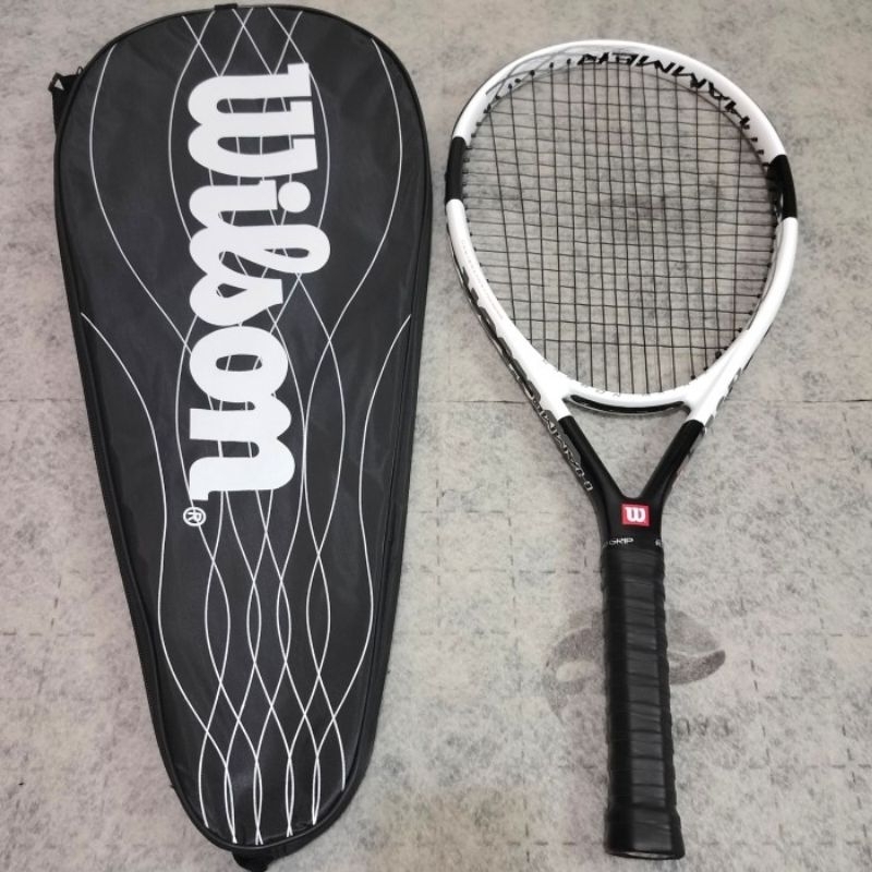 Putih HITAM Wilson Hammer 碳纖維網球拍即用型黑色組合白色
