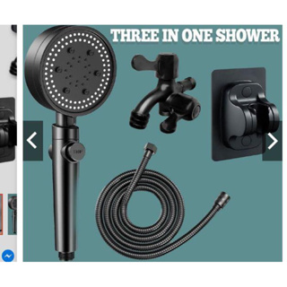 Hitam 3in 1shower Head Set 黑色高級淋浴頭套裝 5mode 可調節淋浴帶軟管便攜式浴室淋浴