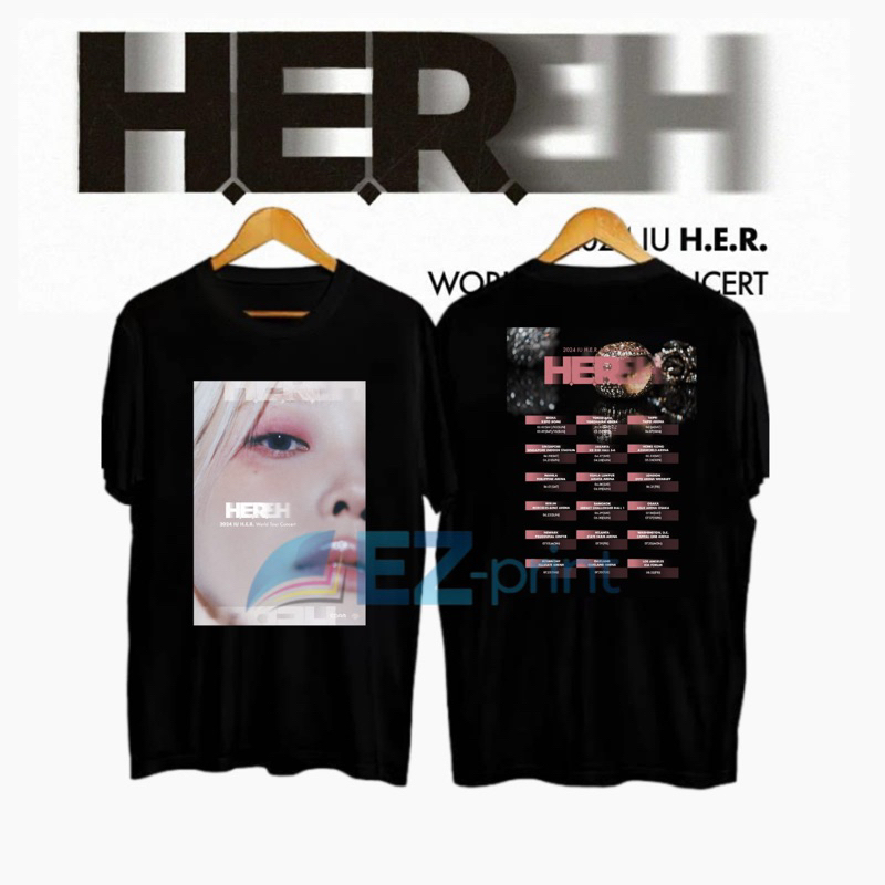 T 恤 H.E.R WORLD TOUR 2024 IU 海報 KPOP 演唱會 T 恤 LEE JI EUN 阿聯酋
