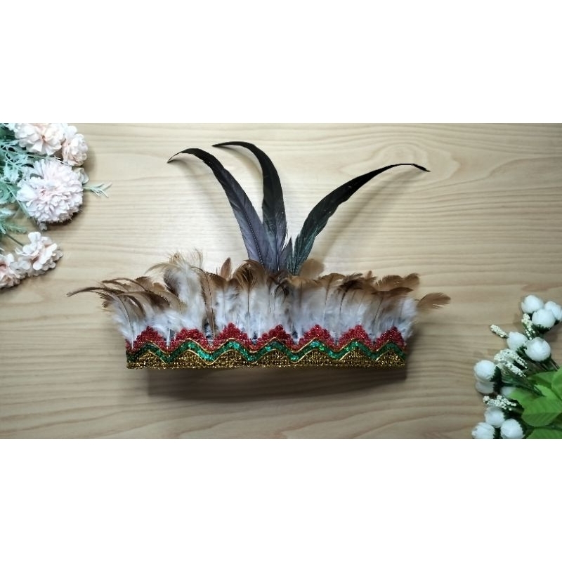 Hijau MERAH 紅綠蕾絲羽毛頭飾 Papuan 頭飾
