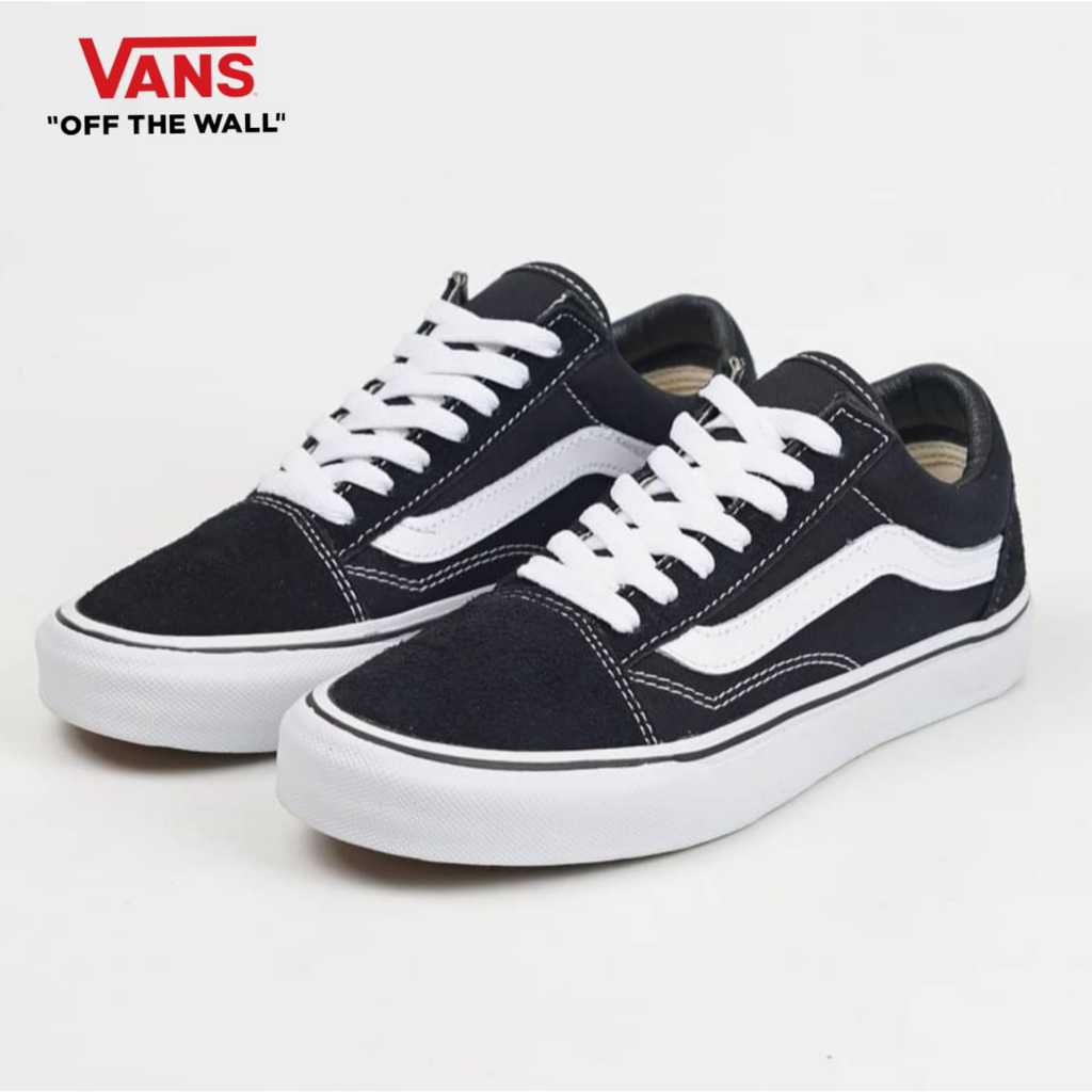 范斯 Hitam PUTIH Vans Oldskool 高級鞋 Vans 黑色白色運動鞋 Old Skool 男士女士