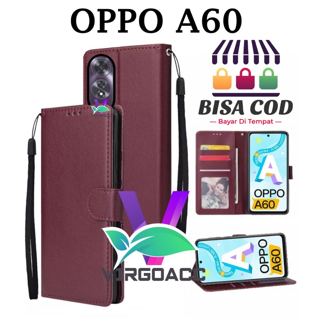 全新 OPPO A60 翻蓋皮套高級翻蓋錢包皮套適用於 OPPO A60 外殼錢包-翻蓋皮革-書套