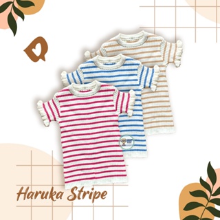 Haruka條紋兒童針織上衣條紋韓式haruka條紋捲曲短袖